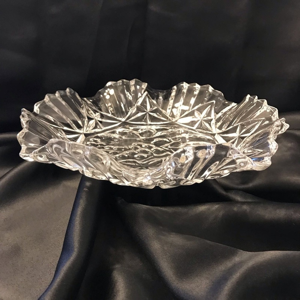 Vintage Pioneer Intaglio Fruit Crystal Ruffled Serving Set by Federal - Picture 5 of 15